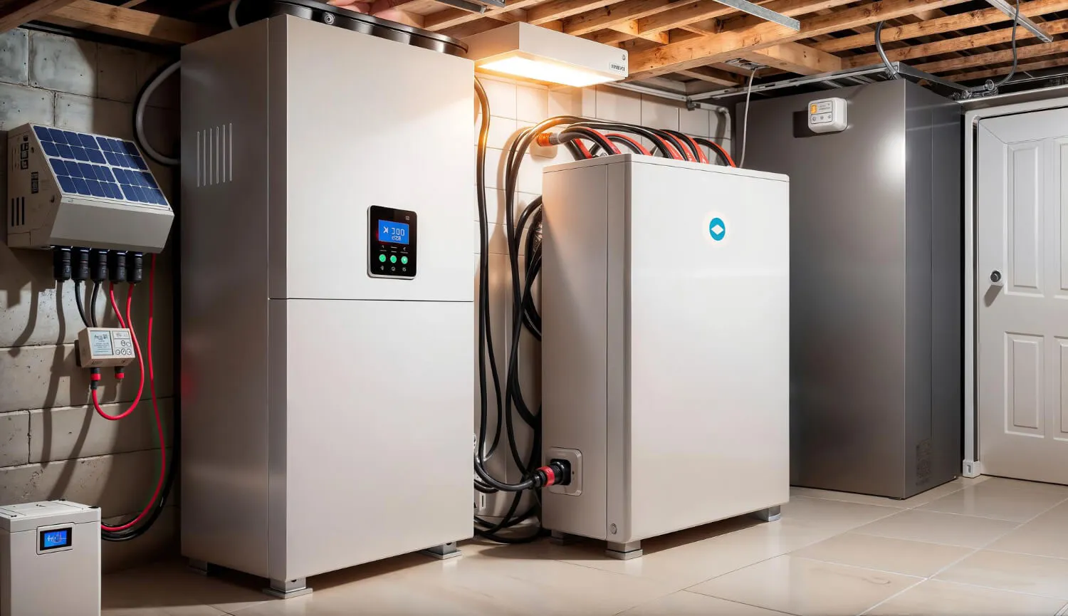 Home battery storage unit installed in a North Carolina garage — battery backup vs generator